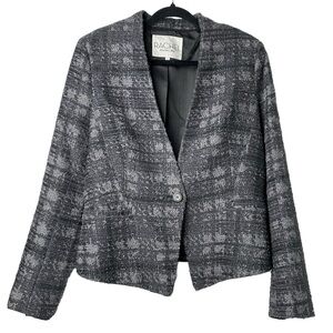 RACHEL Rachel Roy Tweed Blazer Size 14 Gray Single Button Striped Work Office
